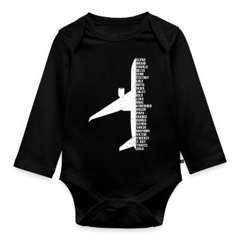 Phonetic Alphabet - Flugzeug Buchstaben Namen Alph - Baby Bio-Langarm-Body - Schwarz - Vorne