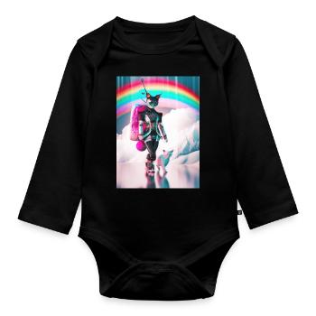 Cyborg Katzen Sci-fi Geisha Geschenkidee - Baby Bio-Langarm-Body - Schwarz - Vorne
