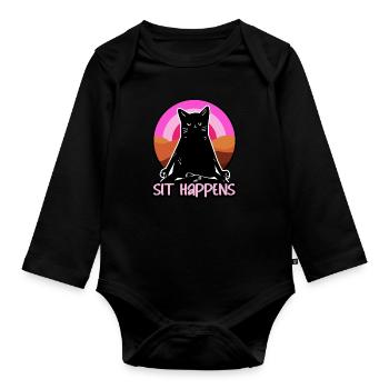 Sit Happens Funny Yoga - Baby Bio-Langarm-Body - Schwarz - Vorne