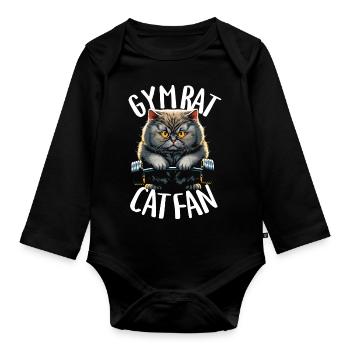 Bodybuilding-Katze - Fitnessstudio-Ratte Katzenfan - Baby Bio-Langarm-Body - Schwarz - Vorne
