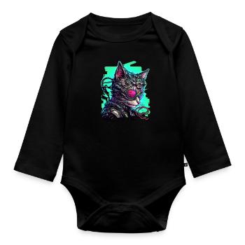 Cybernetic cat with aviator goggles - Organic Longsleeve Baby Bodysuit - black - Front