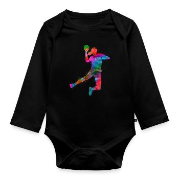 Handball player Farbklecks Handball Handball player - Organic Longsleeve Baby Bodysuit - black - Front