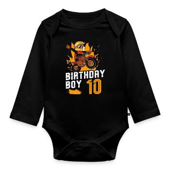 Dirt Bike Motocross 10 Years Old 10th Birthday Boy - Baby Bio-Langarm-Body - Schwarz - Vorne