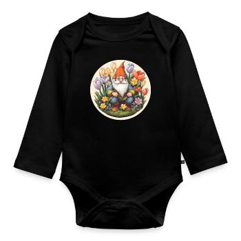 Zwerg im Blumenfeld - Baby Bio-Langarm-Body - Schwarz - Vorne
