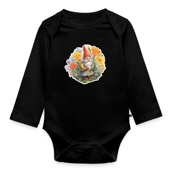 Nain dans une prairie fleurie - Body Bébé bio manches longues - noir - Devant