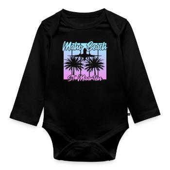 Atterrissages d’avions à Maho Beach - Body Bébé bio manches longues - noir - Devant
