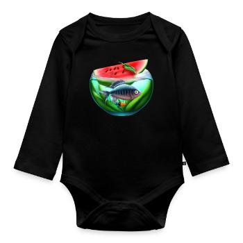 Aquarium de pastèques avec des poissons - Body Bébé bio manches longues - noir - Devant
