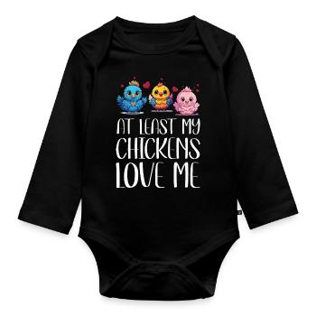 Poulet Au moins mes poules m’aiment oiseau - Body Bébé bio manches longues - noir - Devant