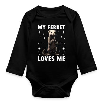 Mon furet m’aime Mignon furet disant - Body Bébé bio manches longues - noir - Devant