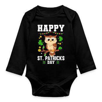 Birds Of Prey Ornithologist Owl Happy St. Patricks - Baby Bio-Langarm-Body - Schwarz - Vorne