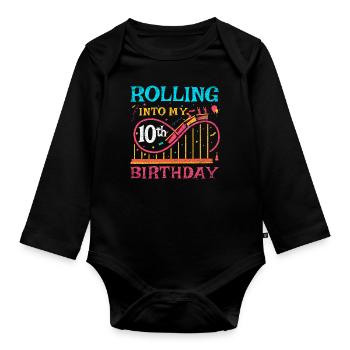 Roller Coaster Kid - Rolling Into My 10th Birthday - Baby Bio-Langarm-Body - Schwarz - Vorne