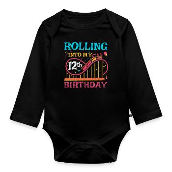 Roller Coaster Kid - Rolling Into My 12th Birthday - Baby Bio-Langarm-Body - Schwarz - Vorne