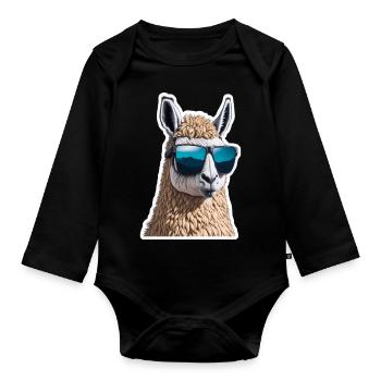 Lama mit SOnnebrille Süß Lustig Witzig - Baby Bio-Langarm-Body - Schwarz - Vorne
