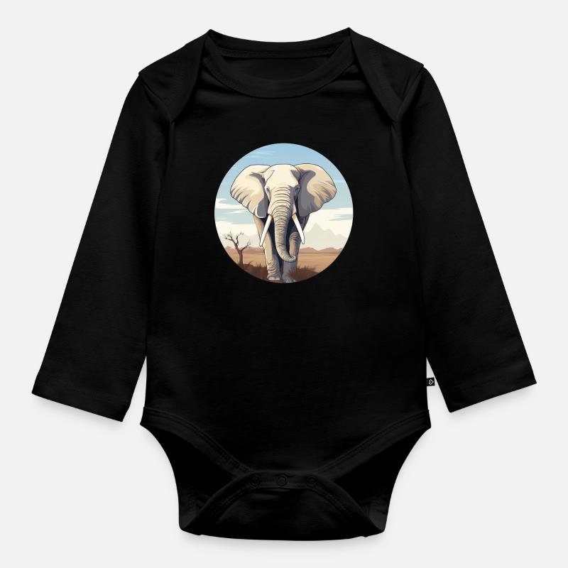 Elefant - Baby Bio-Langarm-Body - Schwarz