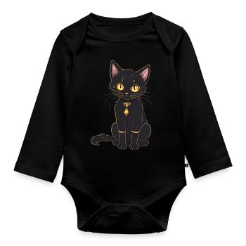 Black cat - Organic Longsleeve Baby Bodysuit - black - Front