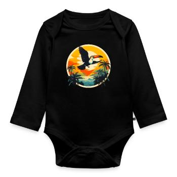 Toucan au coucher du soleil - Body Bébé bio manches longues - noir - Devant