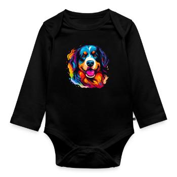 Berner Sennenhund in Regenbogenfarben - Baby Bio-Langarm-Body - Schwarz - Vorne