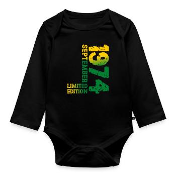 1974 September Limited Edition 49th Birthday Decoration - Organic Longsleeve Baby Bodysuit - black - Front