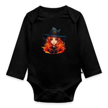 Hübsche Hexe mit roten Haaren wie Feuer - Baby Bio-Langarm-Body - Schwarz - Vorne