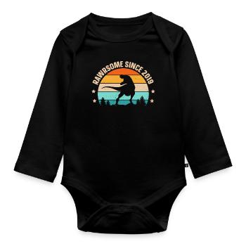 Rawrsome Since 2019 T-Rex 4th Birthday - Organic Longsleeve Baby Bodysuit - black - Front
