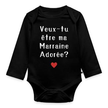 Veux-tu être ma marraine adorée ? - Body Bébé bio manches longues - noir - Devant
