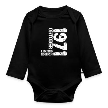 1971 Oktober Limited Edition 52. Geburtstag Deko - Baby Bio-Langarm-Body - Schwarz - Vorne