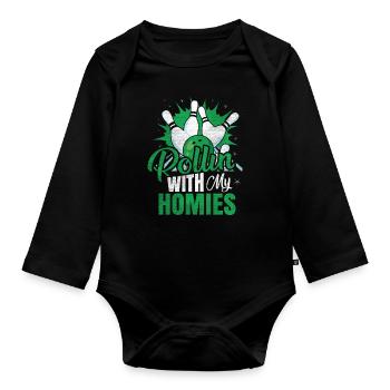 Rollin avec mon cadeau Homies Retro Bowling - Body Bébé bio manches longues - noir - Devant