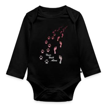Hundedesign mit Never Walk Alone Hundegrafik - Baby Bio-Langarm-Body - Schwarz - Vorne