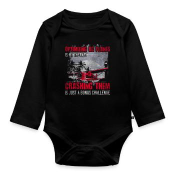 Optimizing RC planes is my Therapy Model Airplane - Organic Longsleeve Baby Bodysuit - black - Front