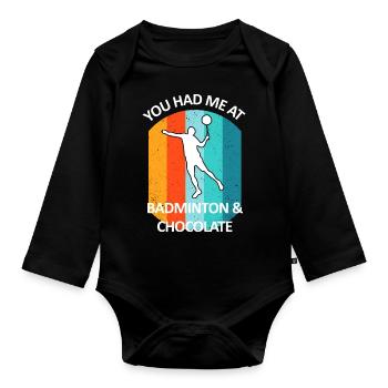 Badminton Badminton Badminton Player Chocolat - Body Bébé bio manches longues - noir - Devant