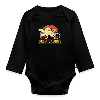 Six-A Saurus Spinosaurus 6th Birthday - Organic Longsleeve Baby Bodysuit - black - Front