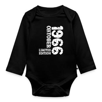 1966 Oktober Limited Edition 57. Geburtstag Deko - Baby Bio-Langarm-Body - Schwarz - Vorne