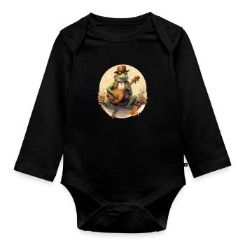 frog banjo cottagecore - Organic Longsleeve Baby Bodysuit - black - Front
