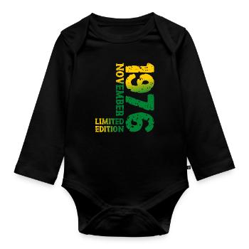 1976 November Limited Edition 47. Geburtstag Deko - Baby Bio-Langarm-Body - Schwarz - Vorne