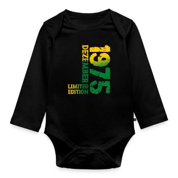 1975 Dezember Limited Edition 48. Geburtstag Deko - Baby Bio-Langarm-Body - Schwarz - Vorne