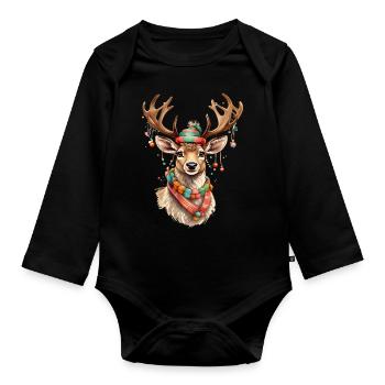 Mignon renne de Noël - Body Bébé bio manches longues - noir - Devant
