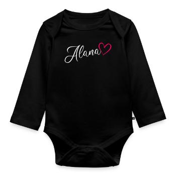 Alana Name Vorname Herz Pink - Baby Bio-Langarm-Body - Schwarz - Vorne