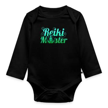 Chakra Holistic Healing Hands Buddha Reiki Master - Organic Longsleeve Baby Bodysuit - black - Front