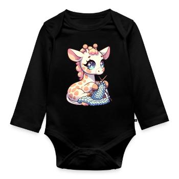Girafe Tricot Pull Girafe à Coutures Hautes - Body Bébé bio manches longues - noir - Devant