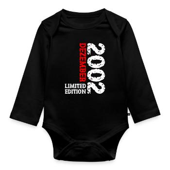 2002 Dezember Limited Edition 21. Geburtstag Deko - Baby Bio-Langarm-Body - Schwarz - Vorne