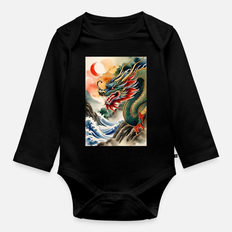 Année du Dragon II - Body Bébé bio manches longues - noir