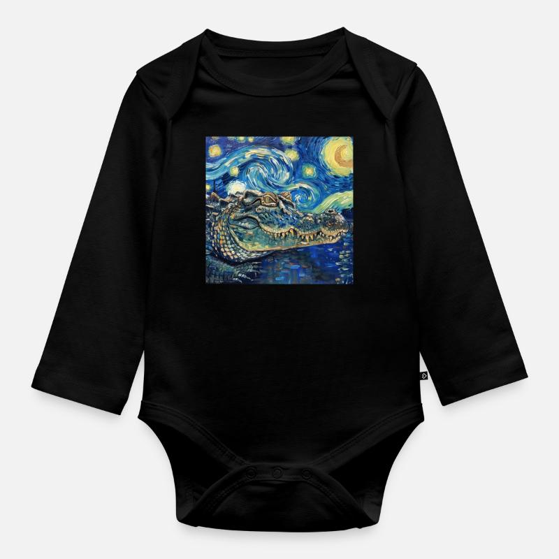 crocodiles, alligator, Van Gogh, cadeau - Body Bébé bio manches longues - noir