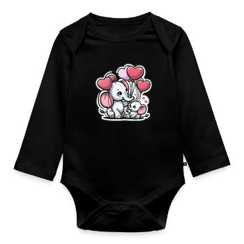 Cute baby elephant with heart balloon elephant mom - Organic Longsleeve Baby Bodysuit - black - Front