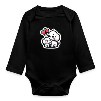 Cute baby elephant with heart balloon elephant mom - Organic Longsleeve Baby Bodysuit - black - Front