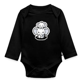 Cute baby elephant with heart balloon elephant mom - Organic Longsleeve Baby Bodysuit - black - Front