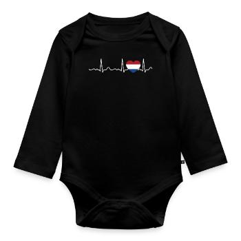 Netherlands - Heartbeat, pulse, heartline, ECG - Organic Longsleeve Baby Bodysuit - black - Front