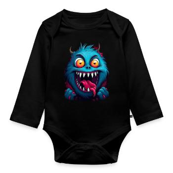 Streetstyle Monster Graffiti Kunst Streetart - Baby Bio-Langarm-Body - Schwarz - Vorne