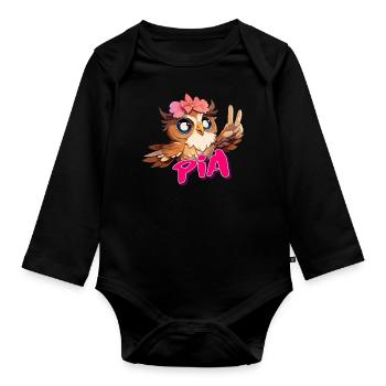 PIA - Beau nom de fille avec hibou mignon - Body Bébé bio manches longues - noir - Devant