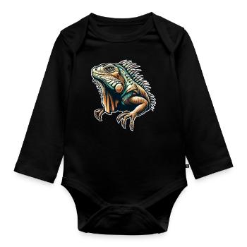 Iguana - Organic Longsleeve Baby Bodysuit - black - Front