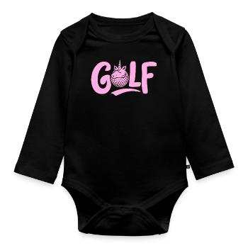 Golf-Einhorn Shirt Cap Ball Fan Unique - Baby Bio-Langarm-Body - Schwarz - Vorne